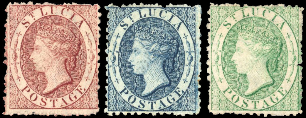St Lucia SG 5ax, 7, 8x Mint 1863 1d, 4d, 6d watermark CC perf 12½