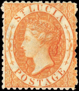 St Lucia SG 14b Mint 1864-76 1s orange watermark CC perf 12½