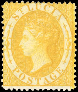 St Lucia SG 16x Mint 1864-76 4d yellow watermark CC reversed perf 14