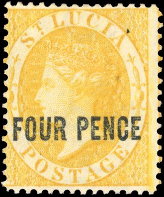 St Lucia SG 27 Mint 1882-84 4d yellow watermark CA perf 14