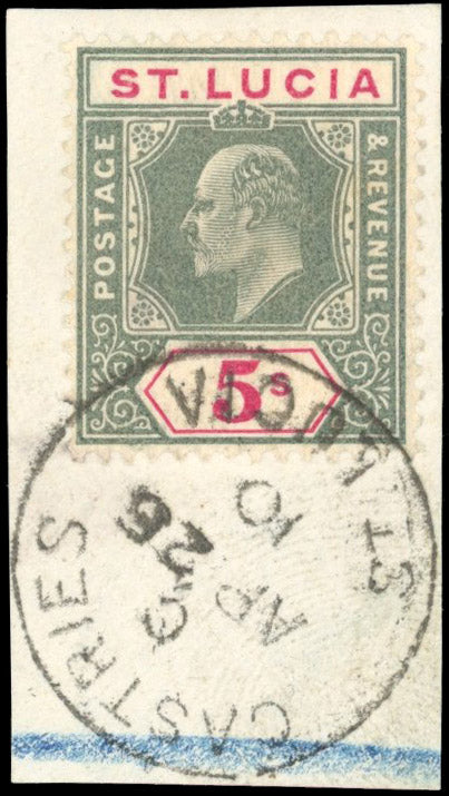 St Lucia SG 76 Used 1904-10 KEVII 5s green and carmine