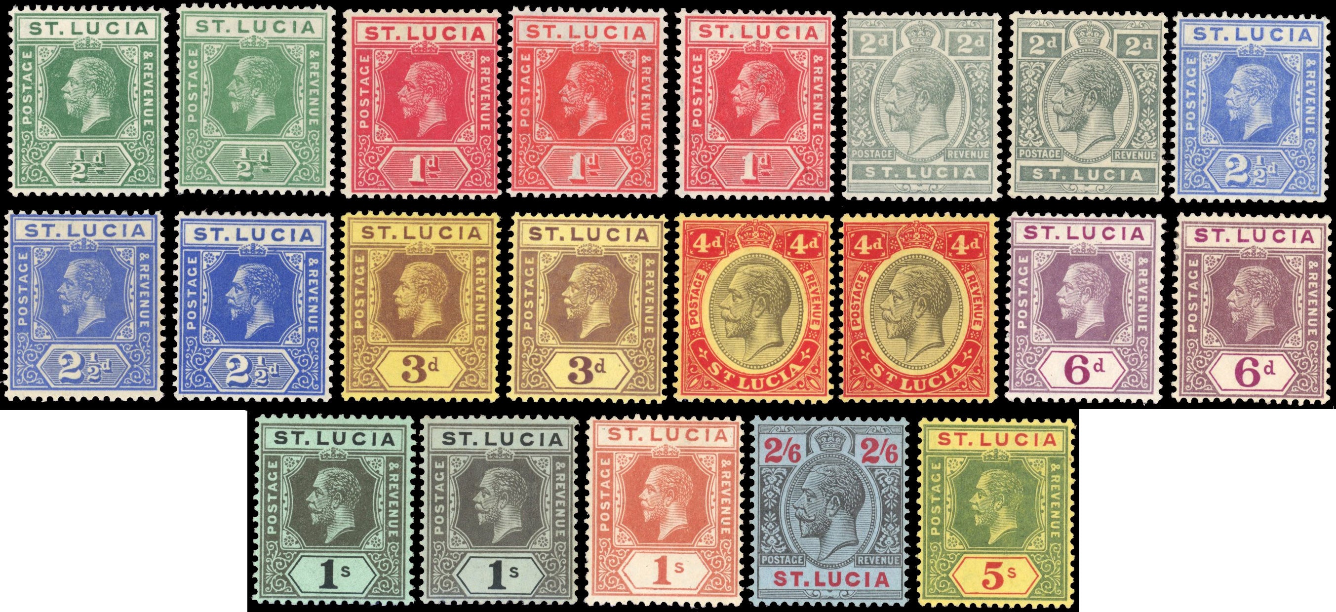 St Lucia SG 78/88 Mint 1912-21 ½d to 5s complete