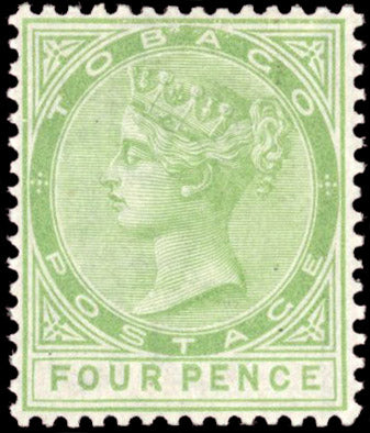 Tobago SG 10 Mint 1880 4d yellow-green watermark crown CC
