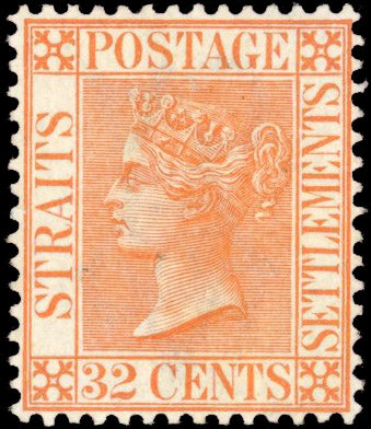 Malaya Straits Settlements SG 70w Mint 1883-91 32c orange-vermilion variety watermark inverted
