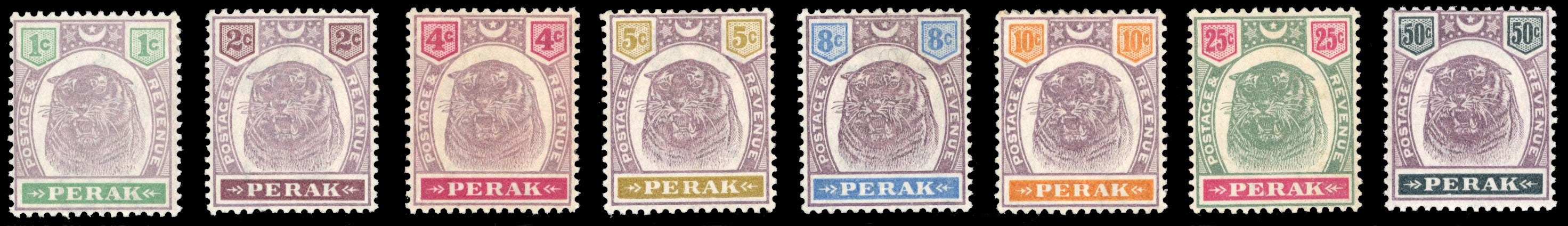 Malaya Perak SG 66/74 btwn Mint 1895-99 part set of 8 to 50c dull purple and greenish black