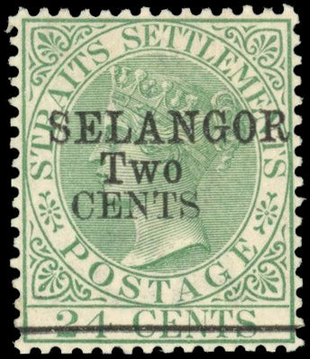 Malaya Selangor SG 48 Mint 1891 2c on 24c green type 39 surcharge