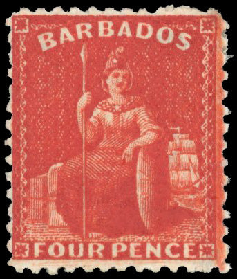 Barbados SG 68w Mint 1875-81 4d deep red perf 12½ watermark crown CC inverted
