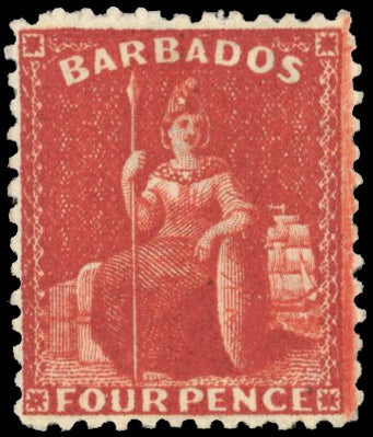 Barbados SG 68y Mint 1875-81 4d deep red perf 12½ watermark crown CC inverted and reversed