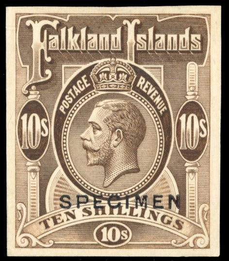 Falkland Islands SG 68 var Proof 1912-20 10s sepia printer's sample imperf