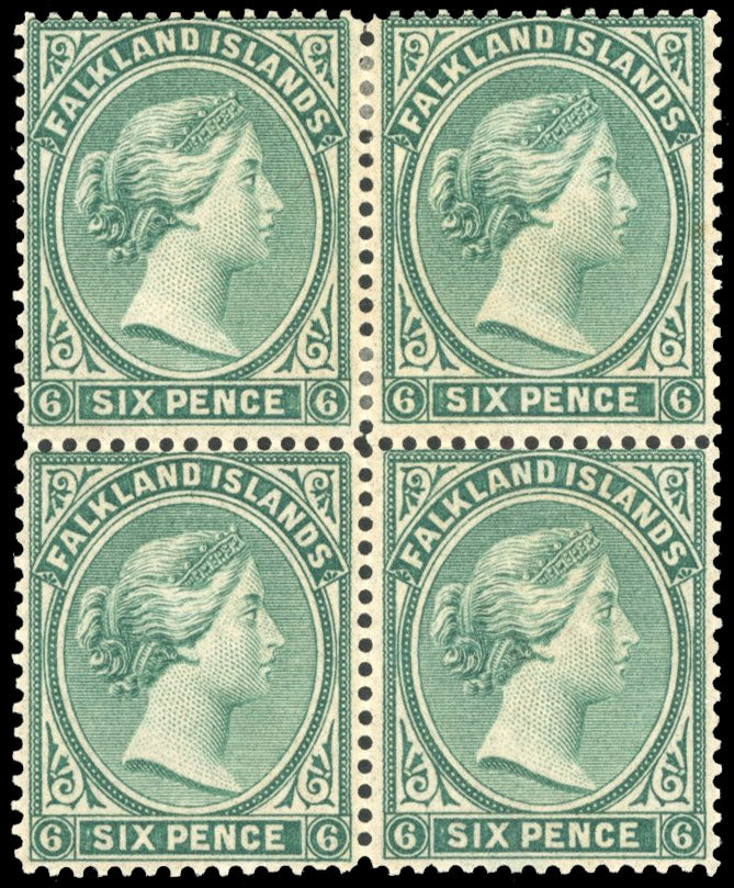 Falkland Islands SG 3 Mint 1878-79 6d blue-green block of 4