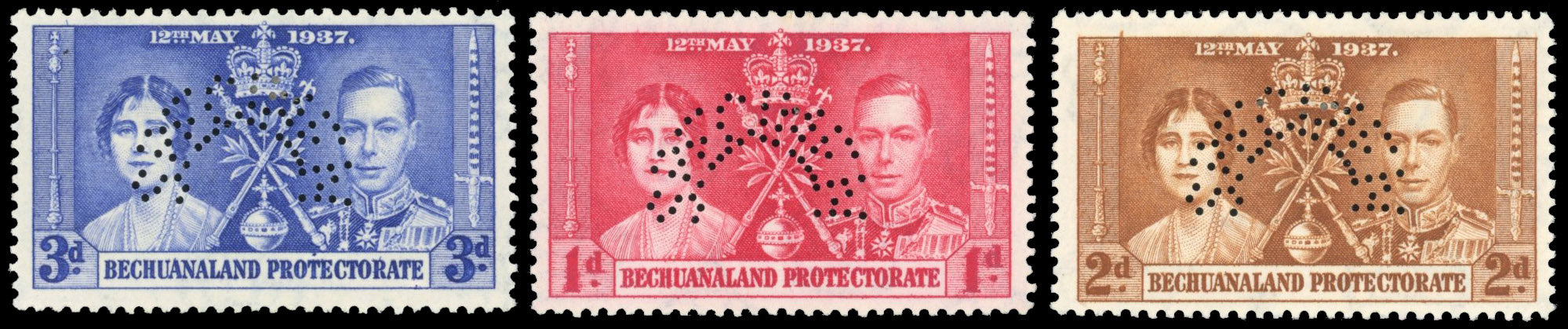 Bechuanaland SG 115s/17s Specimen 1937 Coronation set of 3