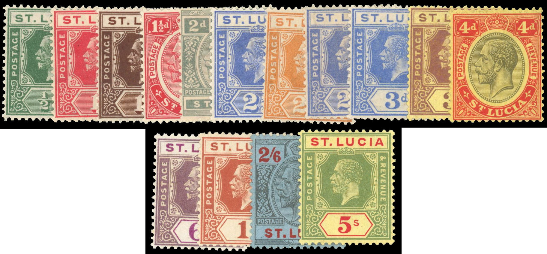 St Lucia SG 91/105 Mint 1921-30 set of 15 to 5s
