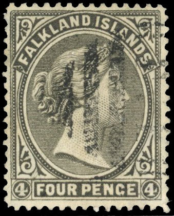 Falkland Islands SG 31 Used 1891-1902 4d brownish black watermark reversed