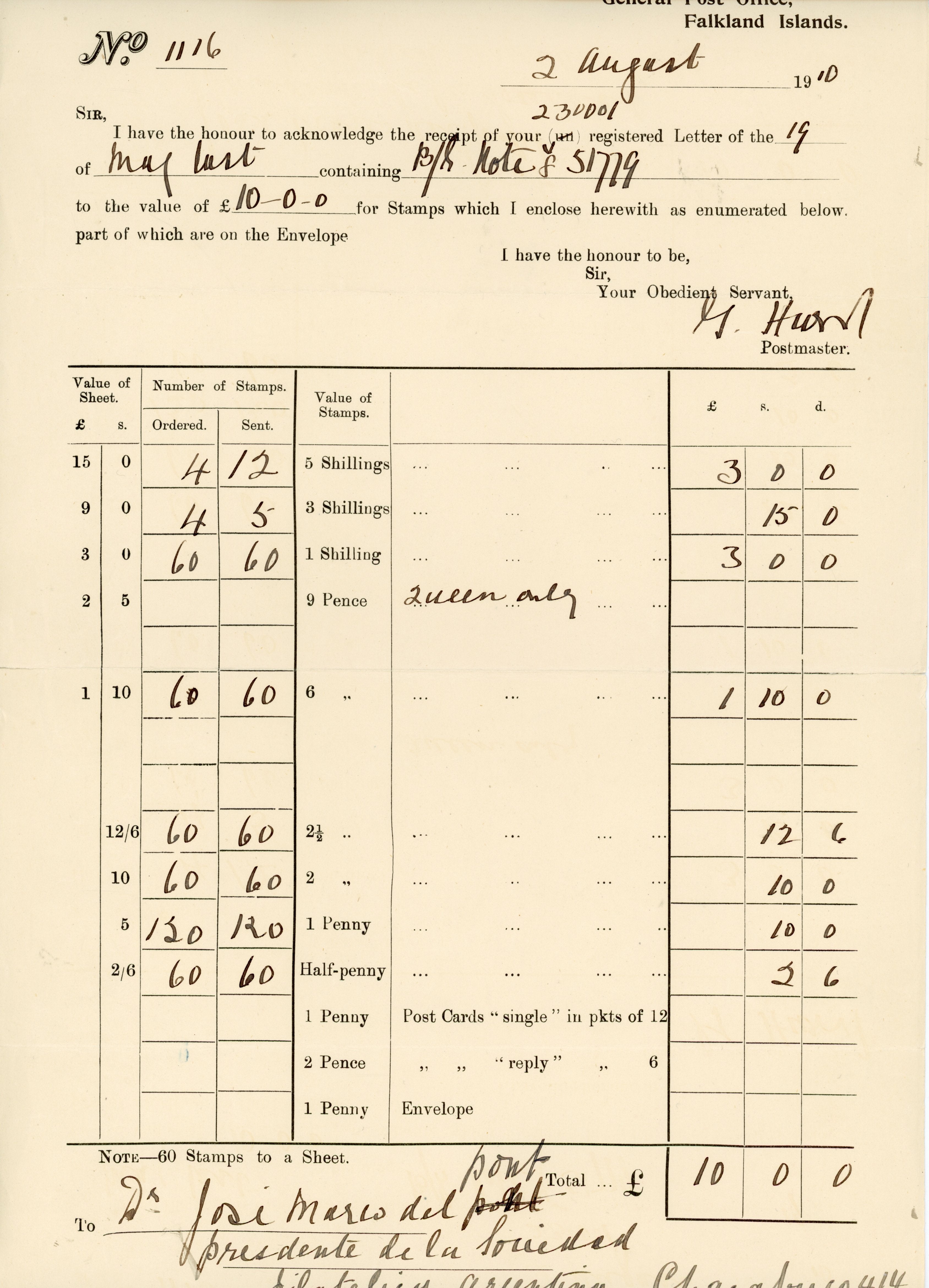 Falkland Islands SG 48 Mint 1904-12 KEVII 1s sheet and cover