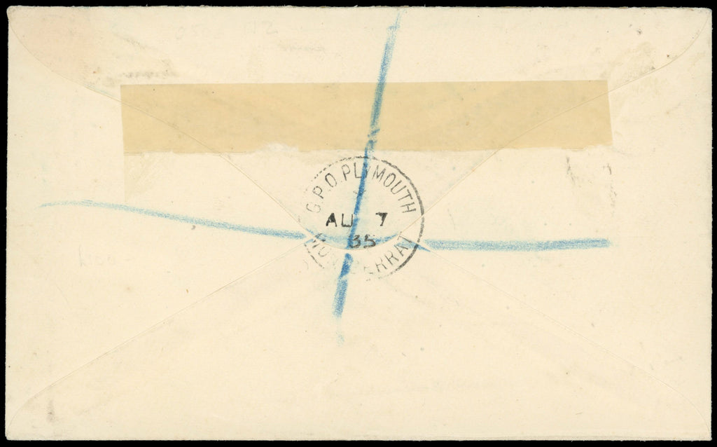 Montserrat SG 80 1935 registered cover to South Africa with 1922-29 2s6d black and red on blue