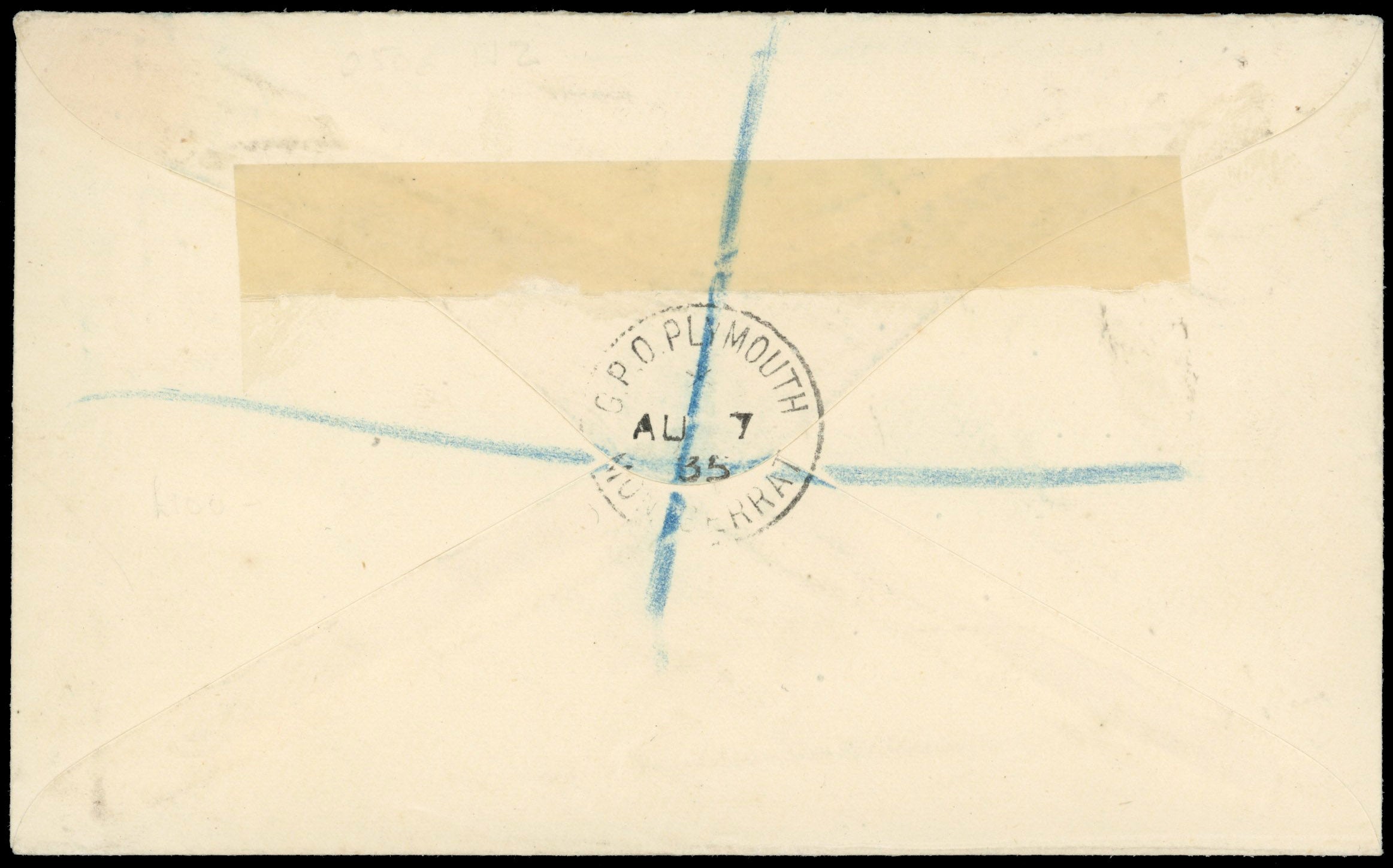Montserrat SG 80 1935 registered cover to South Africa with 1922-29 2s6d black and red on blue