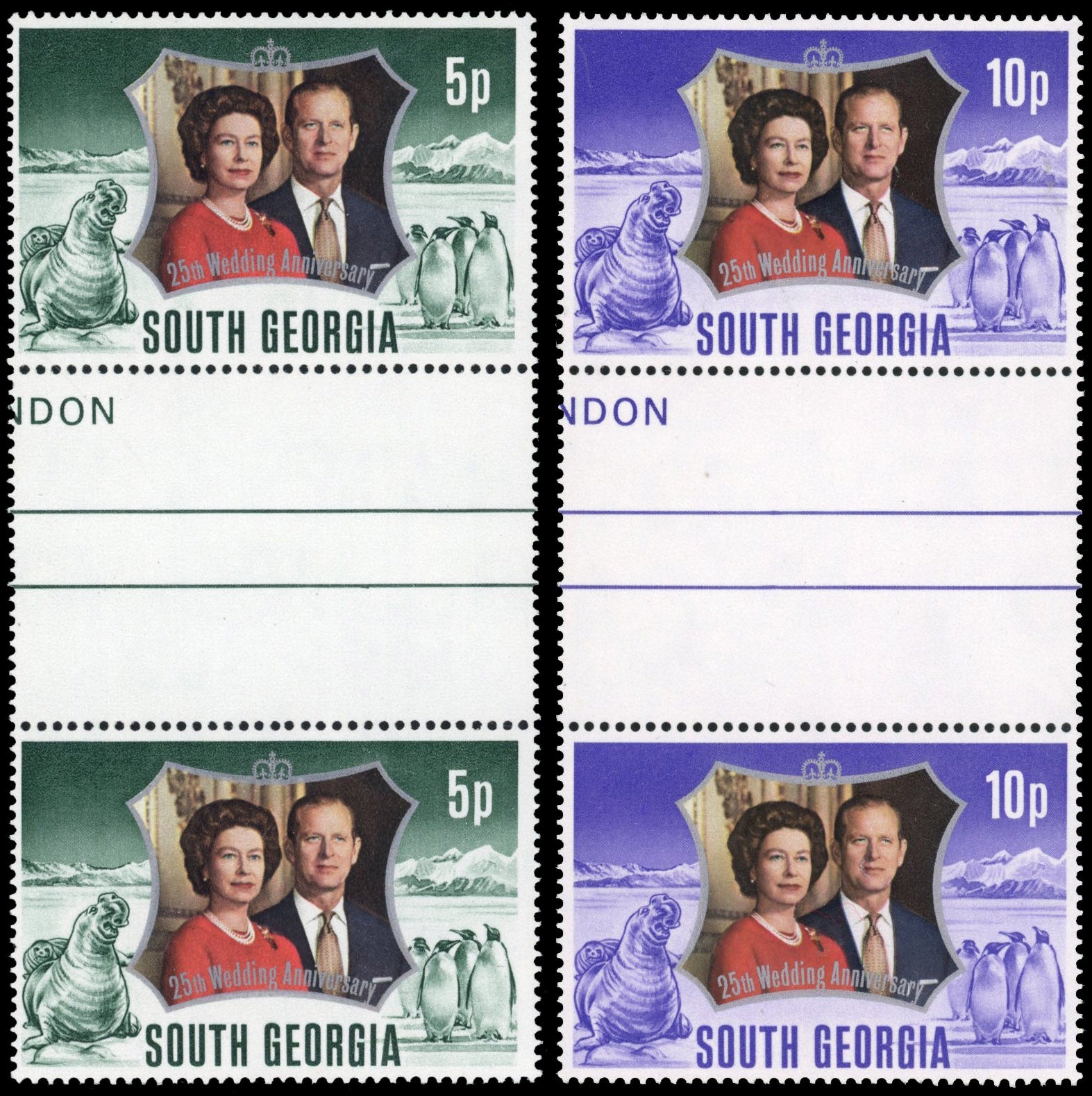 Falkland Islands Dependencies SG 36/37 Unmounted mint 1972 Silver Wedding 5p and 10p gutter pairs