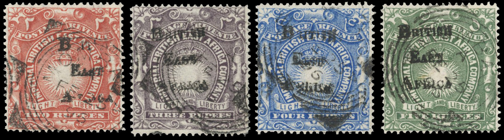 British East Africa SG 44/47 Used 1895 2r to 5r type 6 handstamp