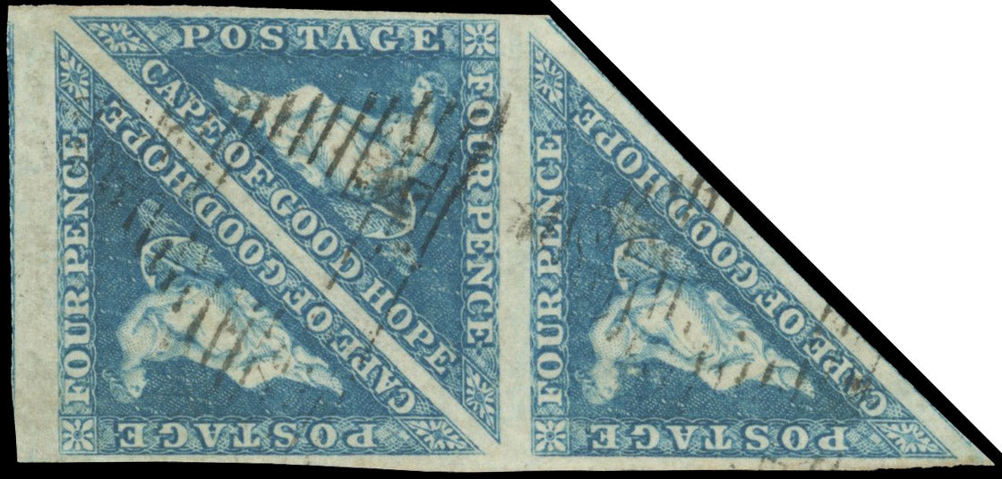 Cape of Good Hope SG 19a Used 1863-64 4d blue strip of 3