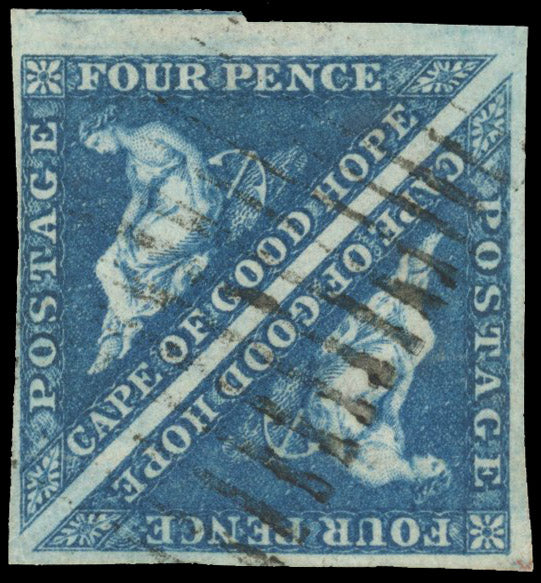 Cape of Good Hope SG 6 Used 1855-63 4d deep blue square pair