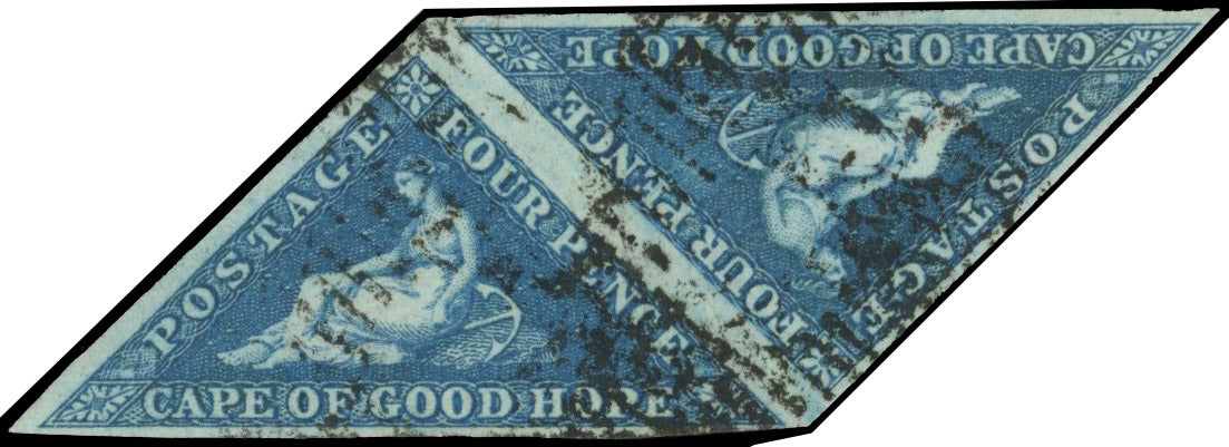 Cape of Good Hope SG 4 Used 1853 4d deep blue horizontal pair