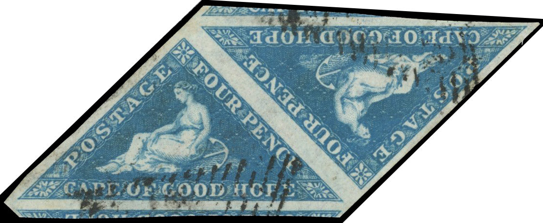 Cape of Good Hope SG 6a Used 1855-63 4d blue horizontal pair