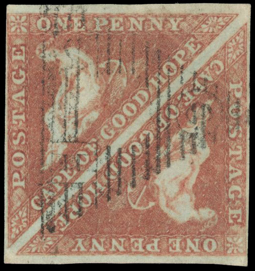 Cape of Good Hope SG 3a Used 1853 1d brown-red on slightly blued paper square pair