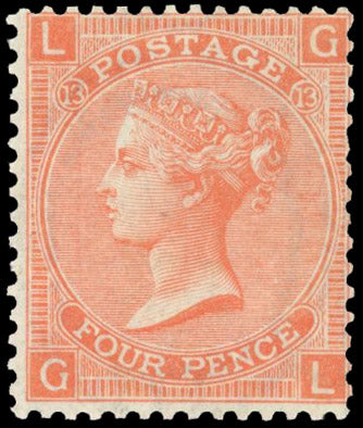 Great Britain SG 95 Unmounted mint 1865-67 4d deep vermilion plate 13