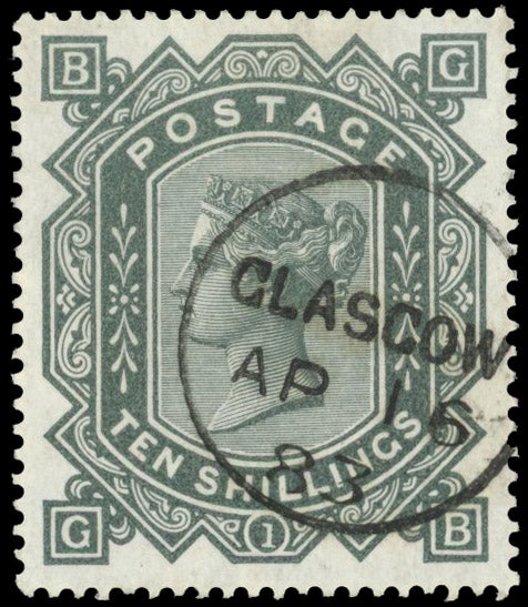 Great Britain SG 131 Used 1867-83 10s grey-green on blued paper