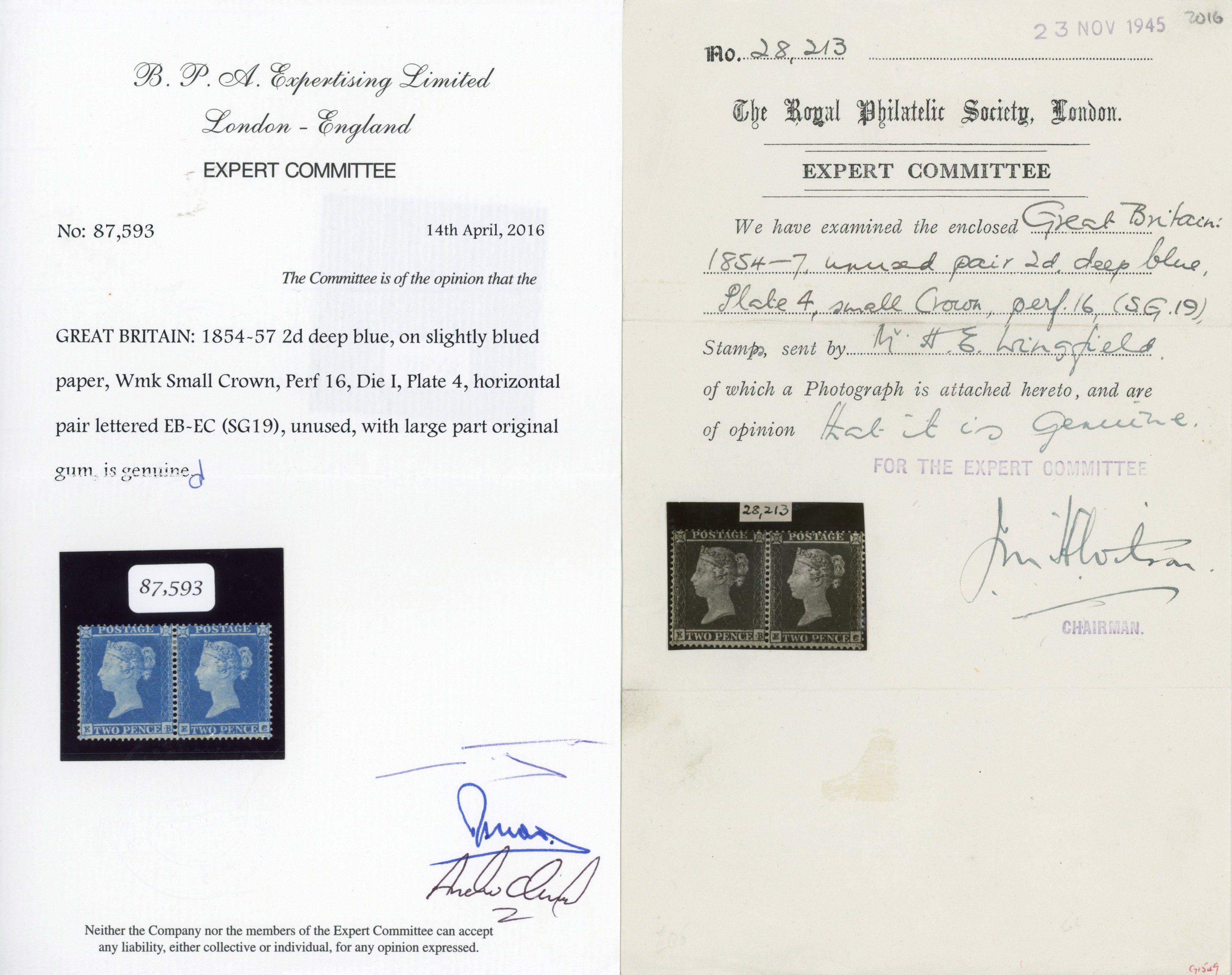 Great Britain SG 19 Mint 1854-57 2d deep blue on blued paper watermark small crown perf 16