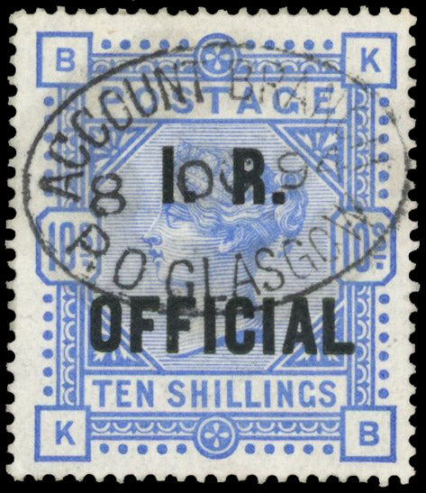 Great Britain SG O10 Used 1882-1901 Inland Revenue Official 10s ultramarine on white paper