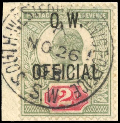 Great Britain SG O38 Used 1902-03 Office of Works KEVII 2d yellowish green and carmine-red