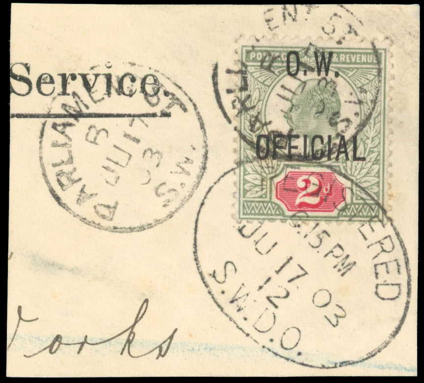 Great Britain SG O38 Used 1902-03 Office of Works KEVII 2d yellowish green and carmine-red