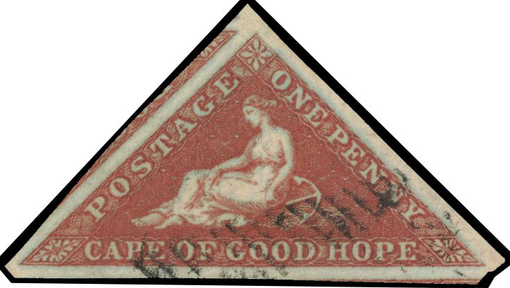 Cape of Good Hope SG 1a Used 1853 1d deep brick-red on deeply blued paper