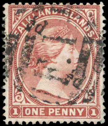 Falkland Islands SG 13a Used 1891 ½d on half of 1d brownish claret unsevered pair