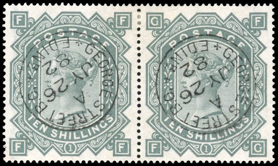 Great Britain SG128 10s Grenish Grey used pair