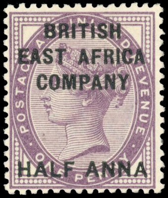 British East Africa SG 1 Mint 1890 ½a on 1d deep purple