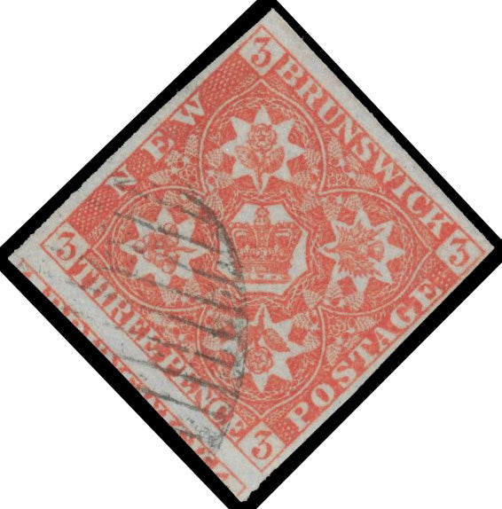 New Brunswick SG 2 Used 1851-60 3d dull red on blued paper