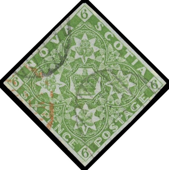 Nova Scotia SG 5 Used 1851-60 6d yellow-green on blued paper