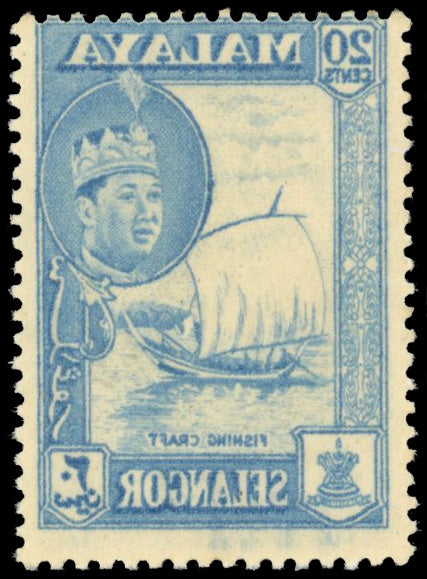Malaya Selangor SG 135 var Unmounted Mint 1961-62 20c blue with complete offset on reverse