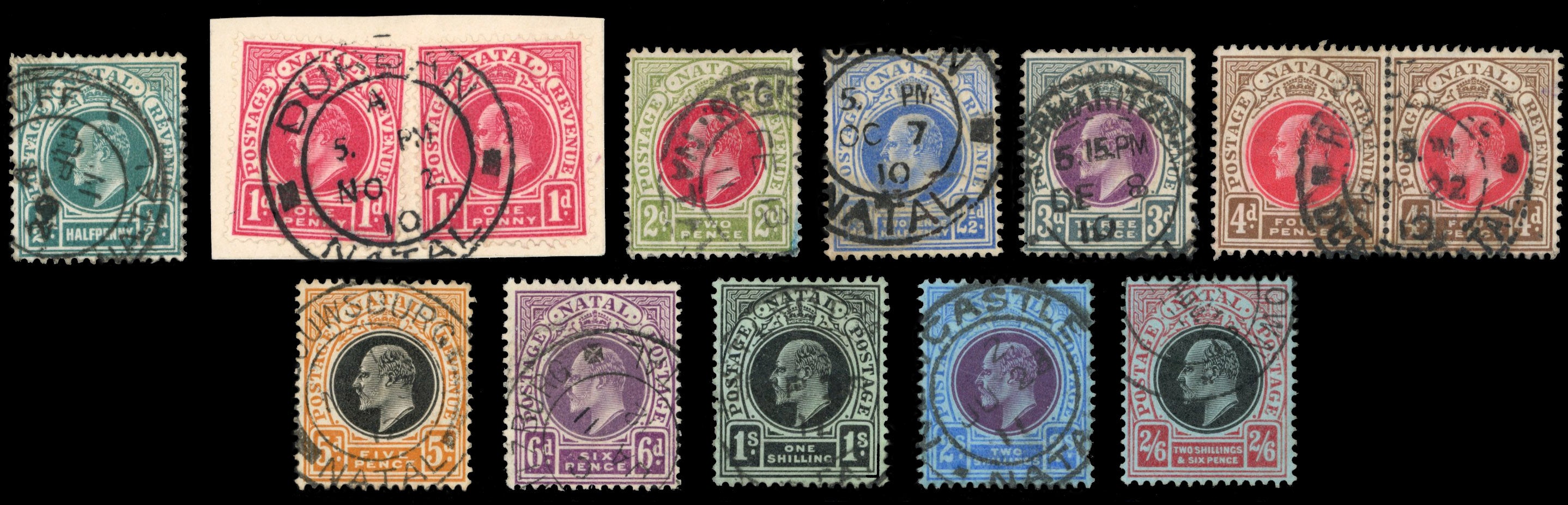 South Africa Interprovincials SG Z37/Z49 btwn Natal 1910-13 values to 2s6d used in Natal