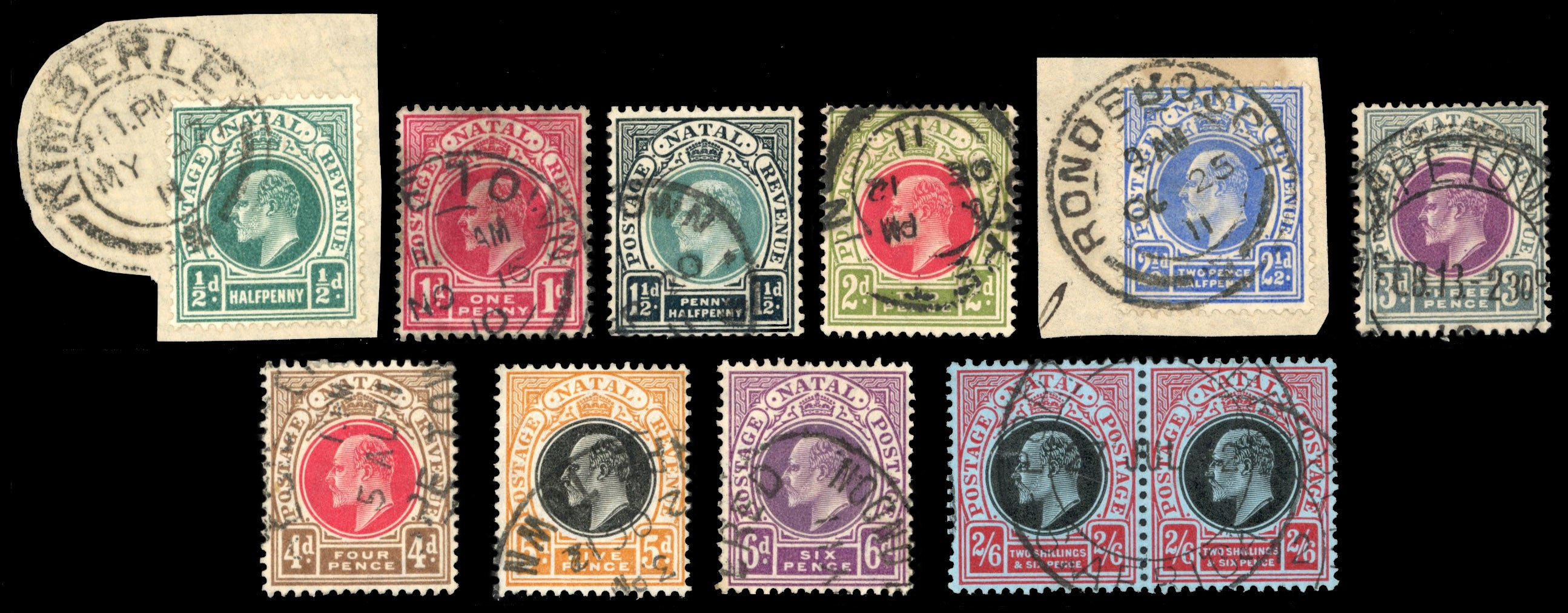 South Africa Interprovincials SG Z53/Z62, Z65 Natal 1910-13 values to 2s6d used in Cape of Good Hope