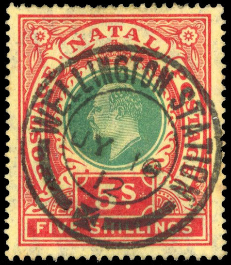South Africa Interprovincials SG Z66 Natal 1910-13 5s green and red on yellow used in Cape of Good Hope