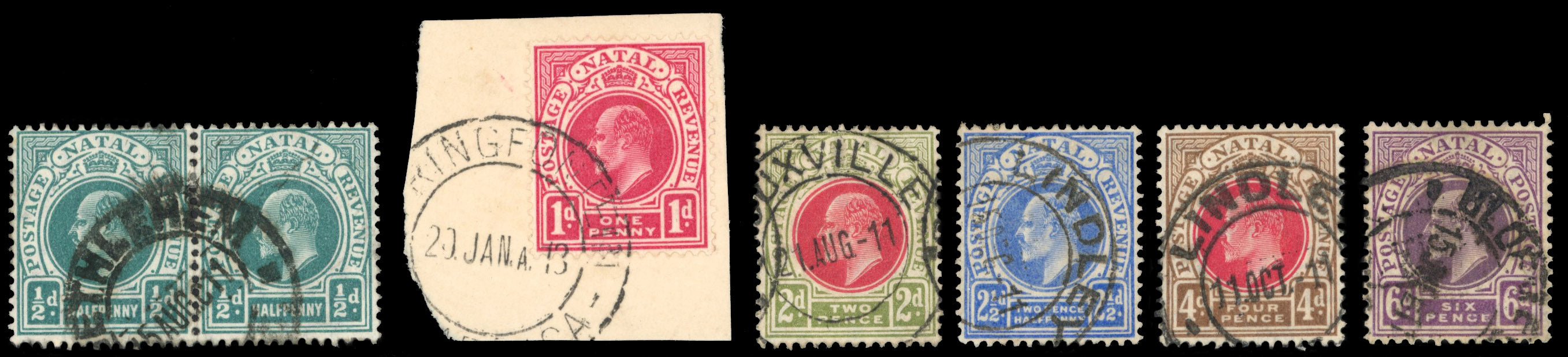 South Africa Interprovinvials SG Z69/Z78 Natal 1910-13 values to 6d used in Orange River Colony