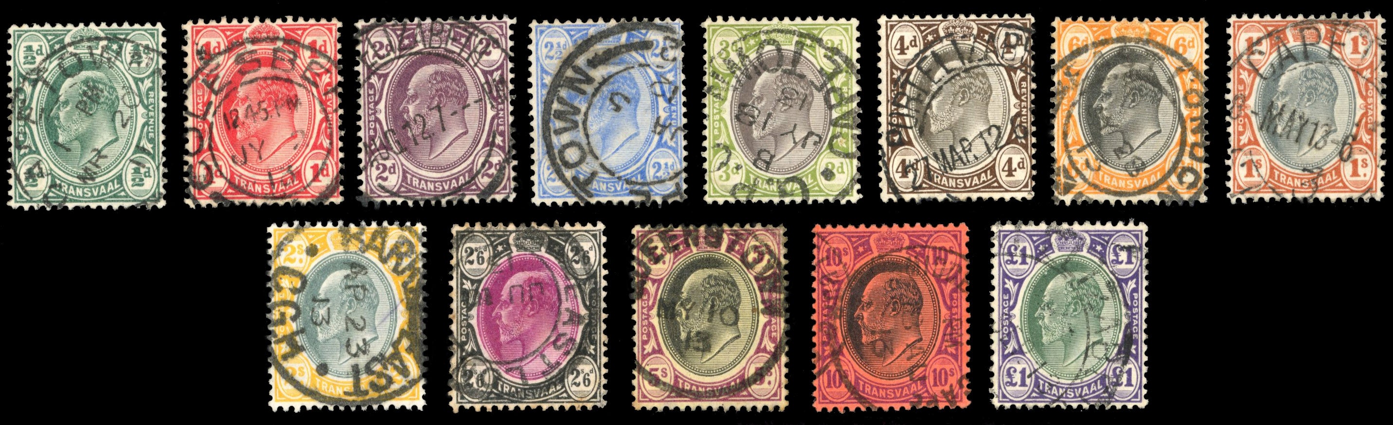 South Africa Interprovincials SG Z154/Z166 Transvaal 1910-13 set of 13 to £1 used in Cape of Good Hope
