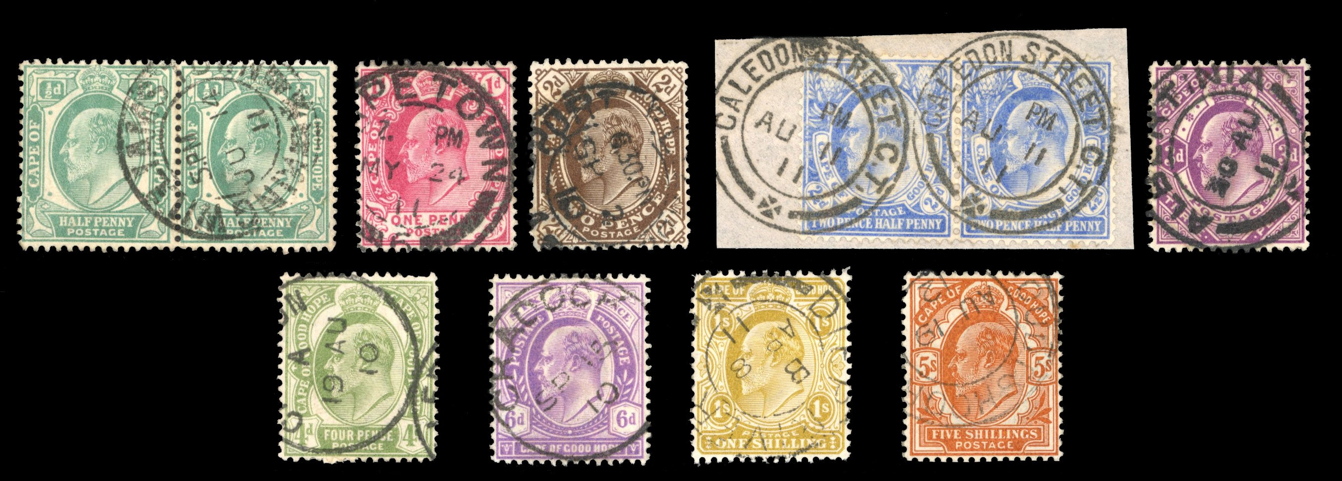 South Africa Interprovincials SG Z1/Z9 Cape of Good Hope 1910-13 set of 9 used locally