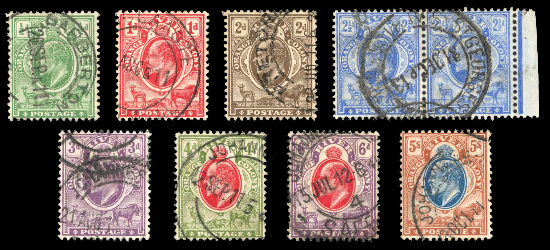 South Africa Interprovincials SG Z131/Z140 btwn Orange River Colony 1910-13 values to 5s used in Transvaal