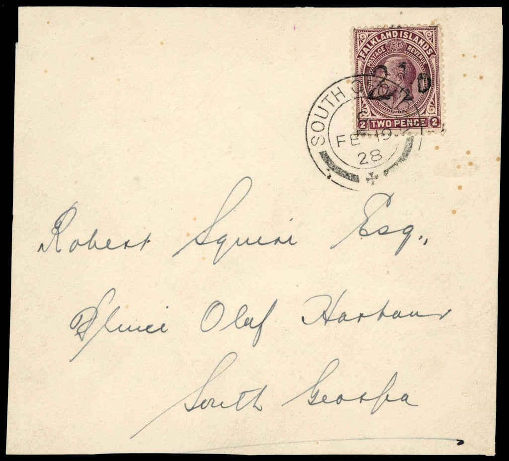 Falkland Islands SG 115 Used 1928 2½d on 2d purple-brown South Georgia provisional