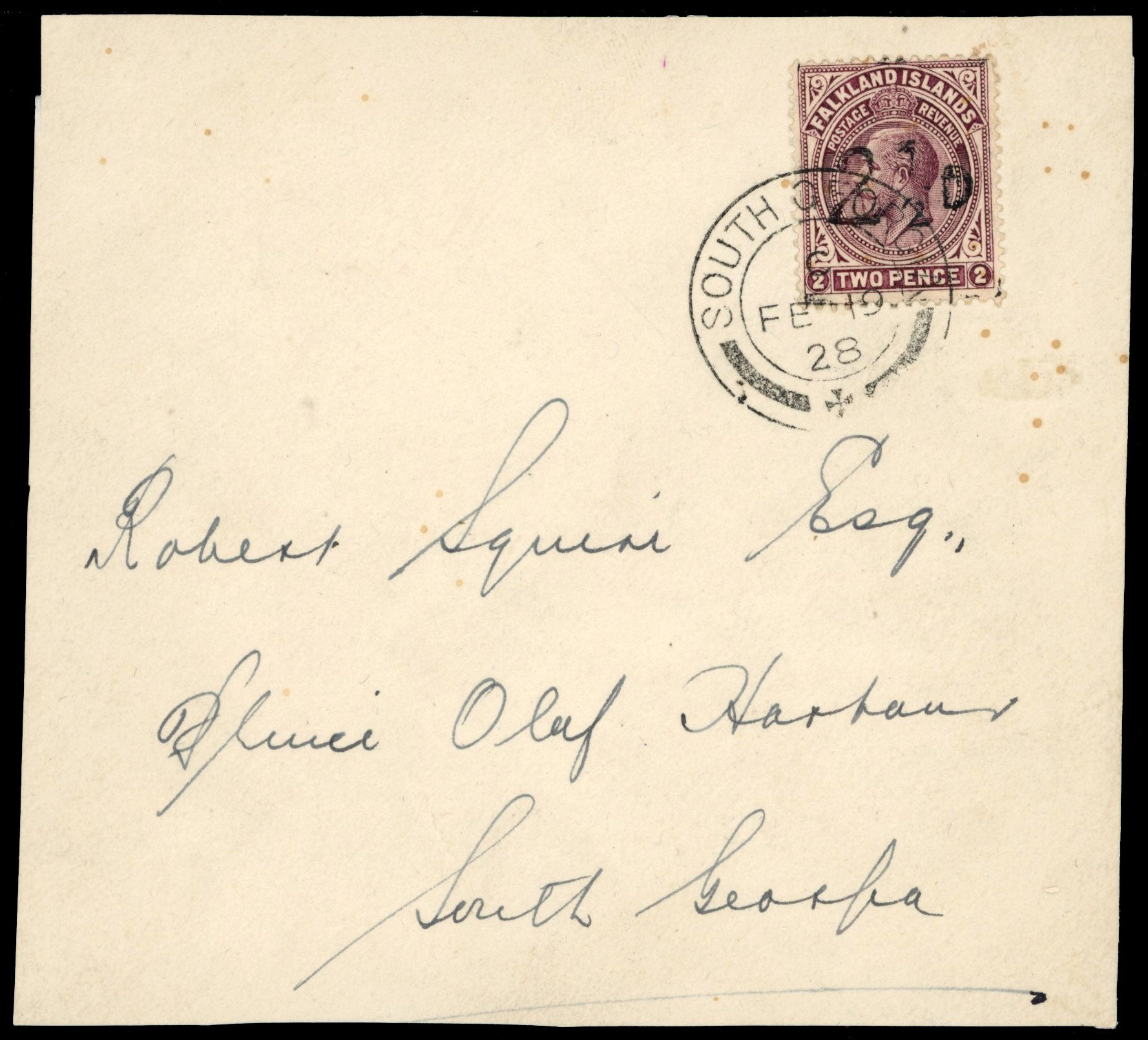 Falkland Islands SG 115 Used 1928 2½d on 2d purple-brown South Georgia provisional