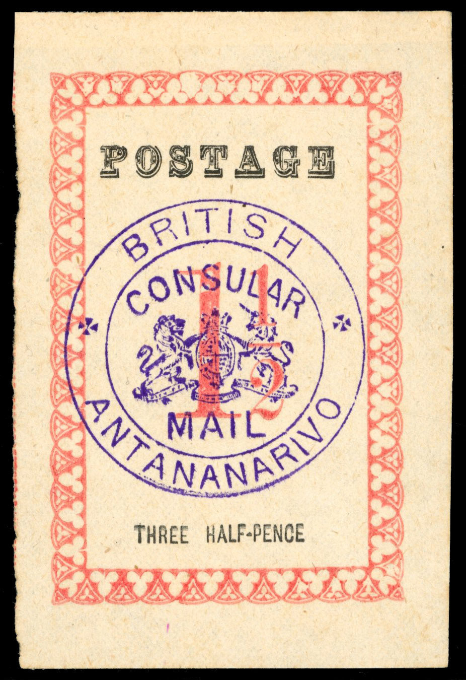 Madagascar British Consular Mail SG 34b Mint type II 1½d rose
